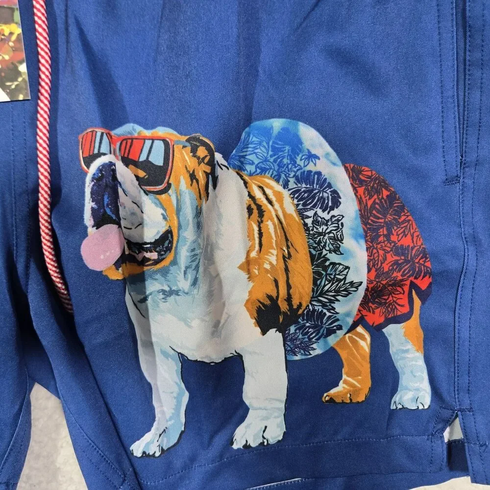 Robert Graham Mens Small Bulldog Lined Blue Swim Board Shorts Swim Trunks S‎